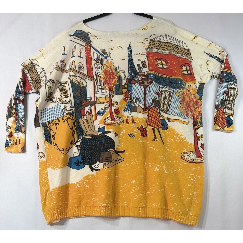 VTG-style Coeur De Vague Paris Cafe Sweater Womens XL Oversized Art Graphic Top